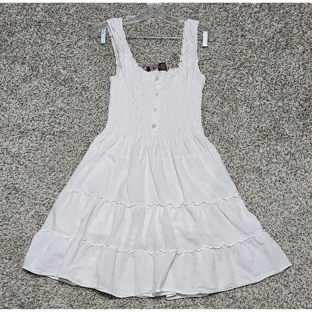 Speed Control Peasant Dress Womens Large White Smocked Tiered Ruffle Mini Boho